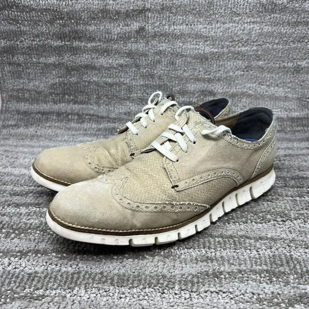 Cole Haan ZeroGrand Men's 9 M Beige Canvas Wingtip Derby Oxford Shoes